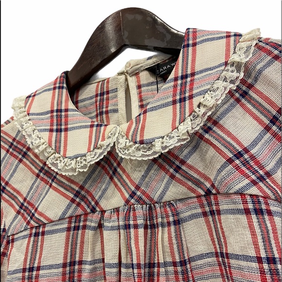 2/$25 ZARA Peter Pan Collar Checked Shirt Size XS NWOT - Picture 2 of 10